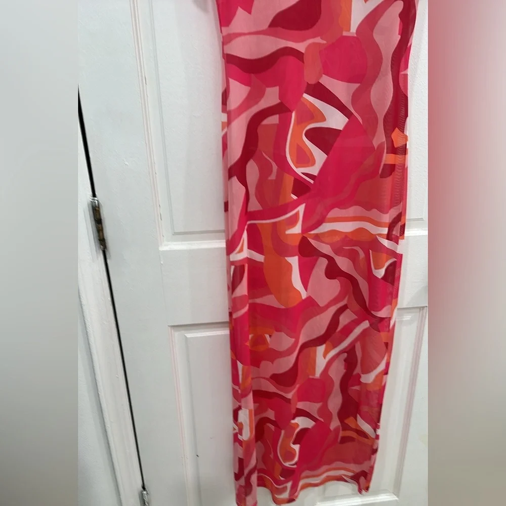 Sheer Mesh Colorful pink Maxi Dress size 6 - Picture 3 of 10